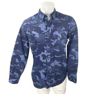 Gap The Modern Oxford Mens Blue Camo Army Military Long Sleeve Button Up Shirt L